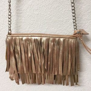 Candies Rose Gold Fringe Crossbody Bag